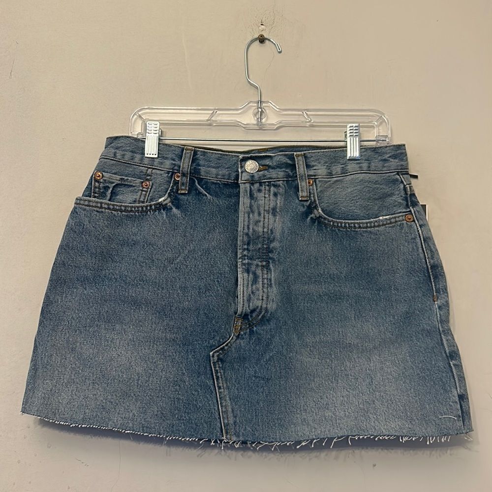 Re/Done Faded Blues 90’s button fly mini skirt Size 29 New